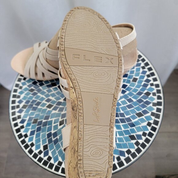 LifeStride Womens Mallory Wedges 8 Med Open Toe Cork Slingback Sandals Beige - Picture 4 of 6